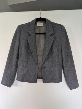 ​Vintage PENDLETON 100% Virgin Wool Cropped Blazer Heather Gray Made in USA 4P